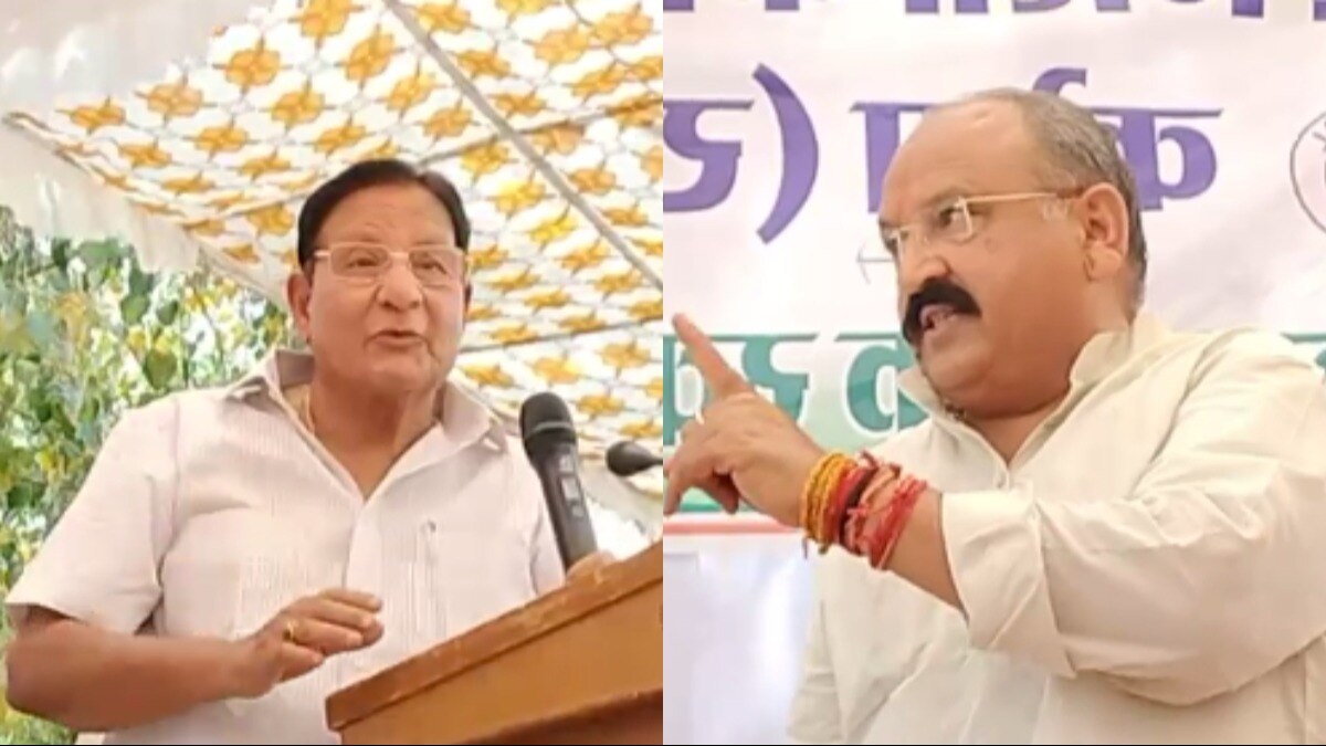 मंच पर फिर भिड़े राजस्थान कांग्रेस नेता प्रह्लाद गुंजल और शांति धारीवाल. 