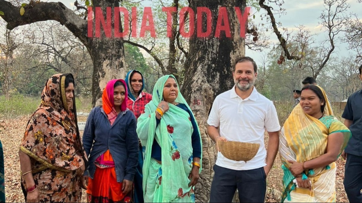 कांग्रेस नेता राहुल गांधी ने महुआ चुनने वाली महिलाओं से की बात. 