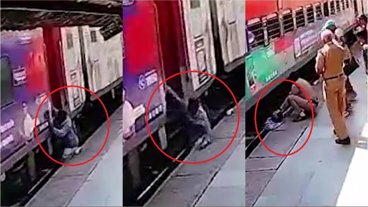 ट्रेन से गिरता पैसेंजर