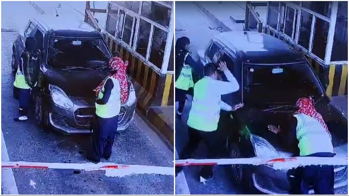 हादसे में महिला टोल कर्मी बोनट से गिरने के बाद घायल हो गई.