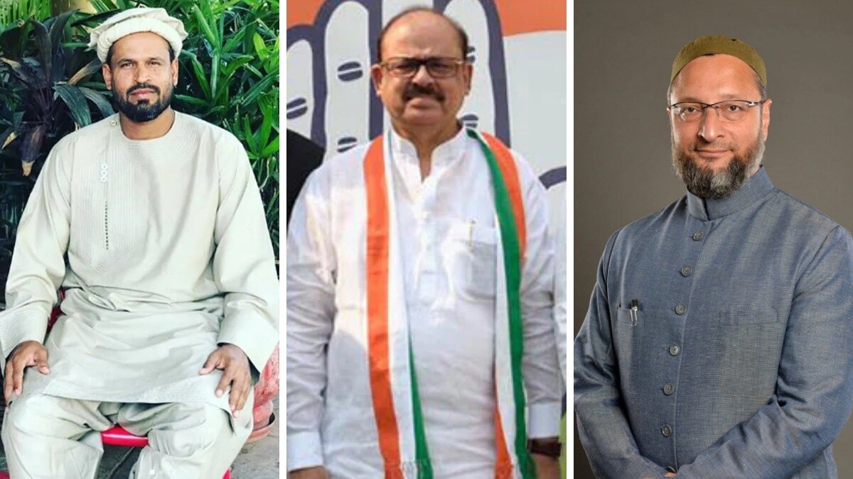 यूसुफ पठान (L), तारिक अनवर (M), असदुद्दीन औवेसी (R). (PTI Photo)