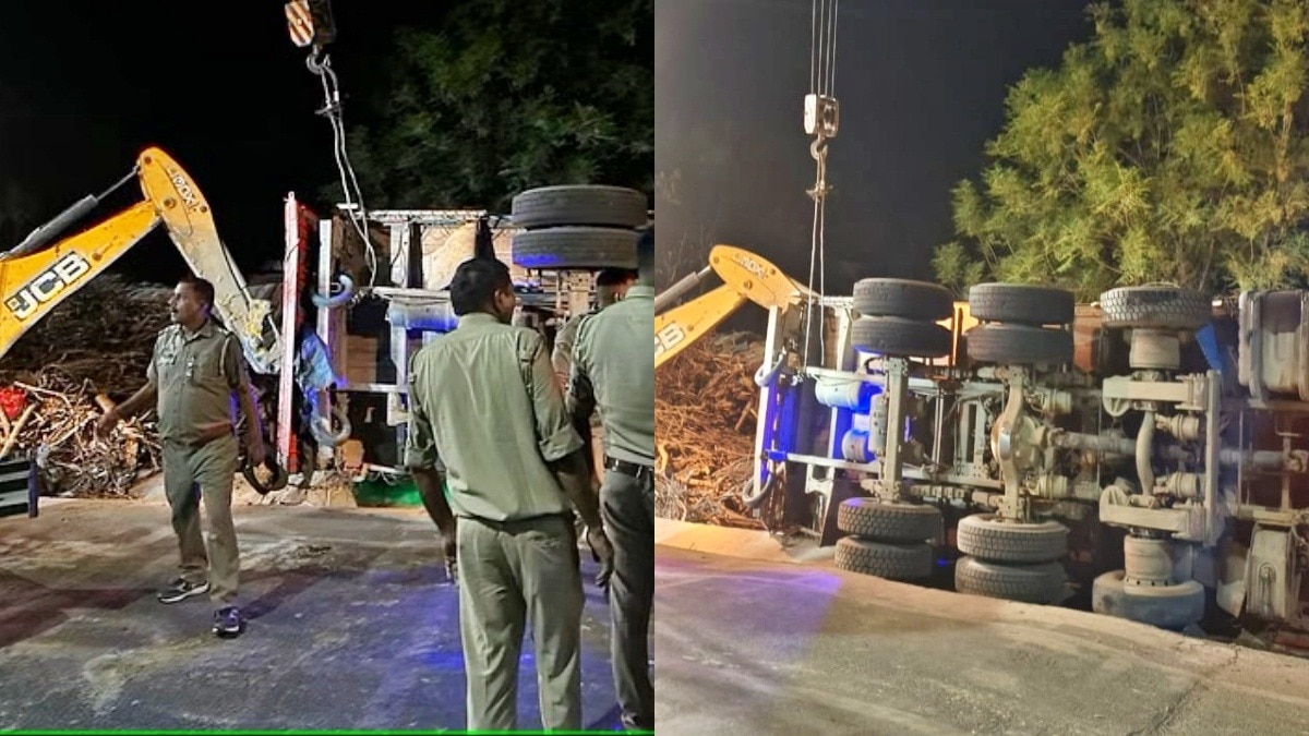 हरदोई: झोपड़ी पर पलटा ट्रक 