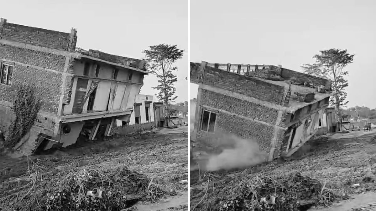 भरभराकर गिरा दो मकान. (Video Grab)