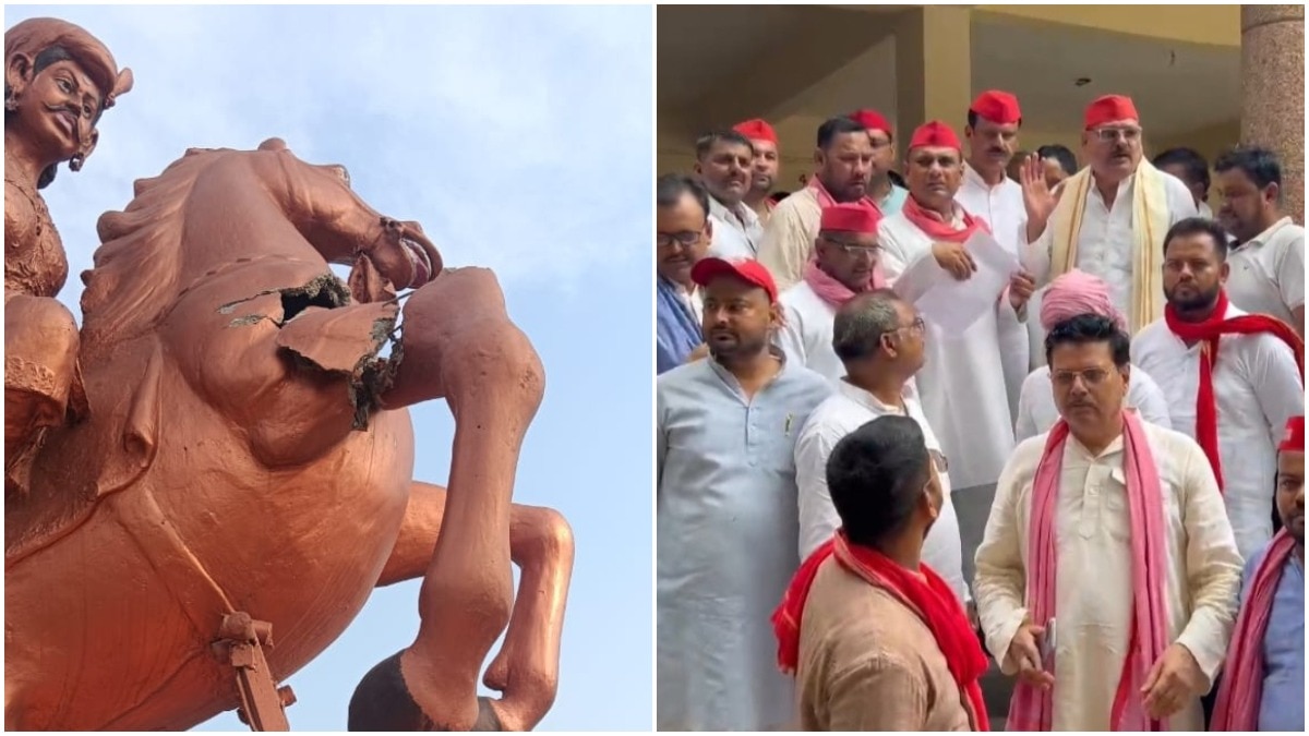 महाराजा खेत सिंह खंगार की मूर्ति खंडित