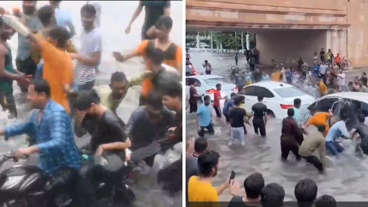 लखनऊ की सड़कों पर बारिश के बाद हुड़दंग