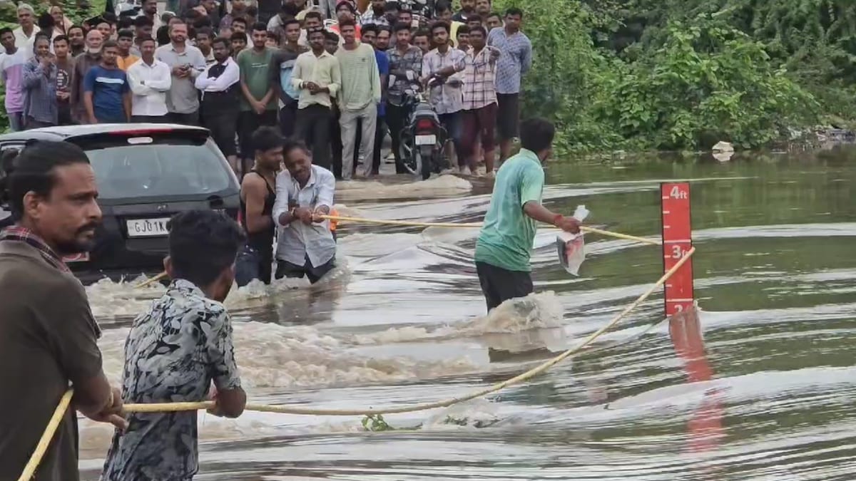 गुजरात में बाढ़ और बारिश का कहर, सड़कों पर पानी का सैलाब, IMD ने सात जिलों में जारी किया रेड अलर्ट - waterlogging and flood like conditions in gujarat due to heavy