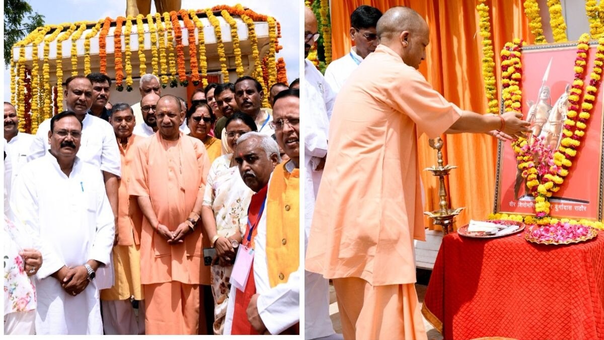 योगी आदित्यनाथ ने सोमवार को आगरा में दुर्गा दास राठौड़ की प्रतिमा का अनावरण किया.