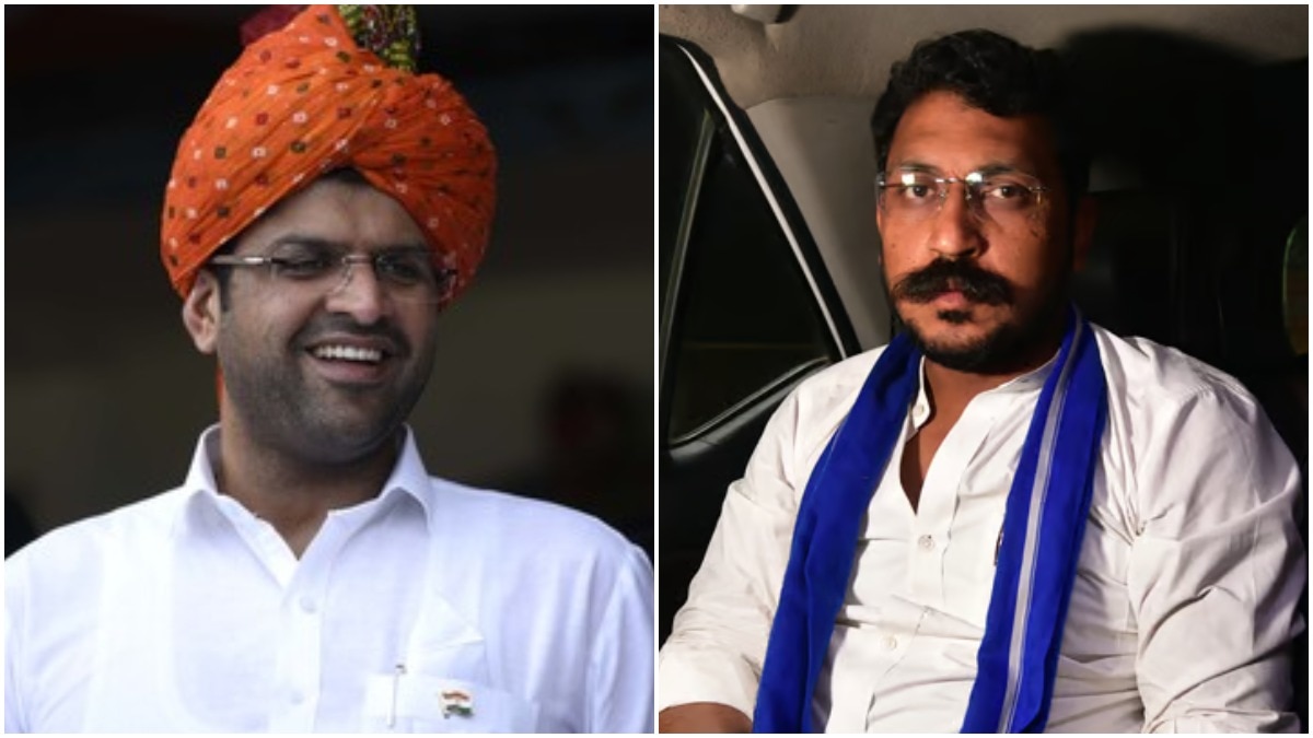 हरियाणा विधानसभा चुनाव के लिए दुष्यंत चौटाला और चंद्रशेखर आजाद साथ आएंगे. (ANI Photo)