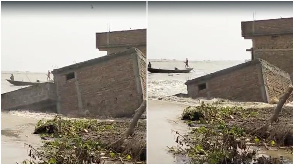 नदी में मकान के डूबने का वीडियो