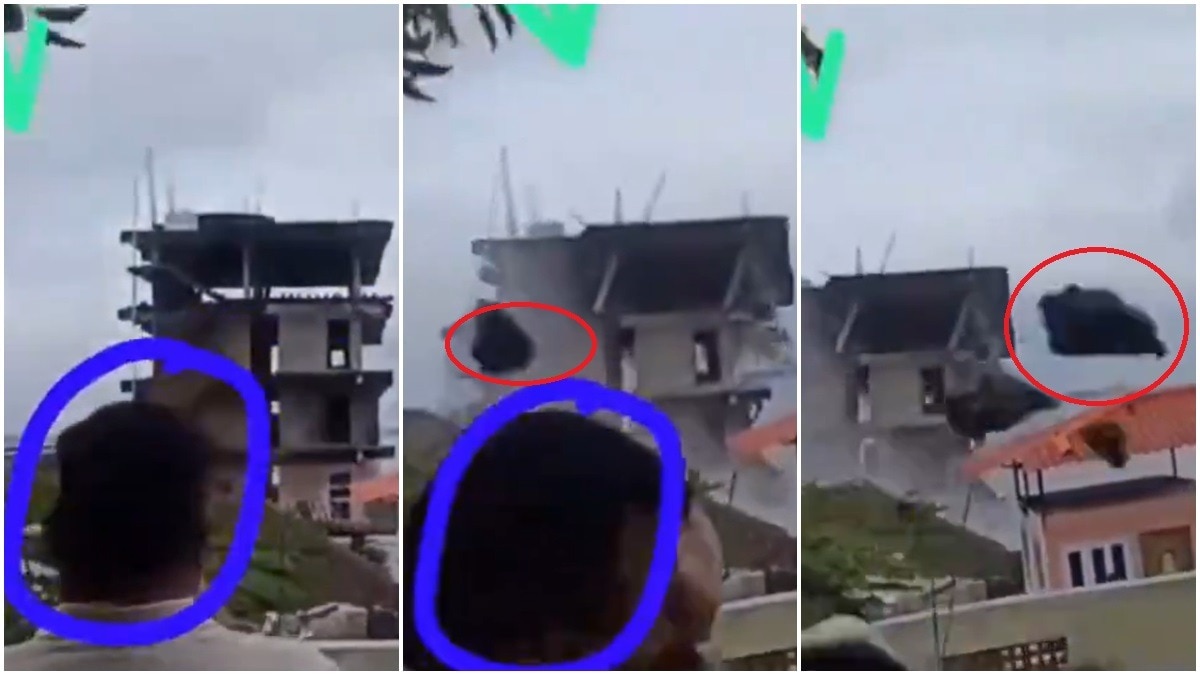 गिर रही इमारत का वीडियो बना रहा था शख्स, तभी उड़ती हुई आई मौत, डरा देगा ये Video