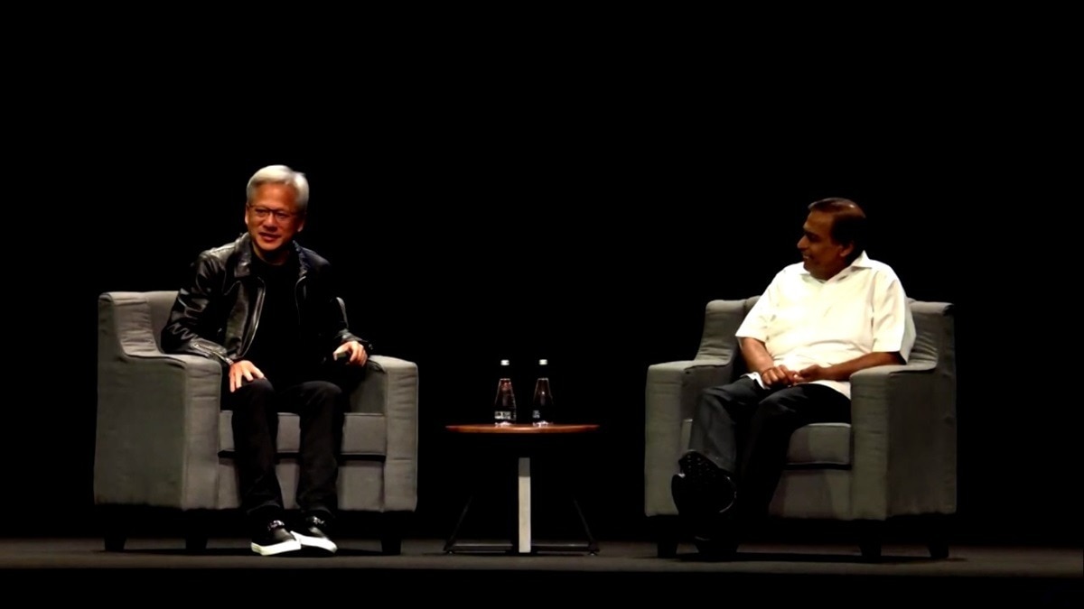 Nvidia के CEO जेन्सेन हुआंग और रिलायंस इंडस्ट्रीज के चेयरमैन मुकेश अंबानी.