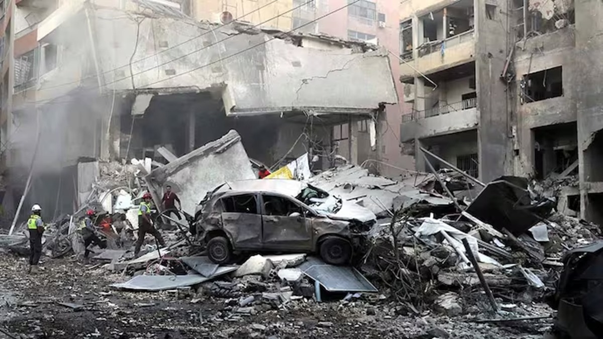 Building destroyed in Israeli air strike in Tyre Lebanon