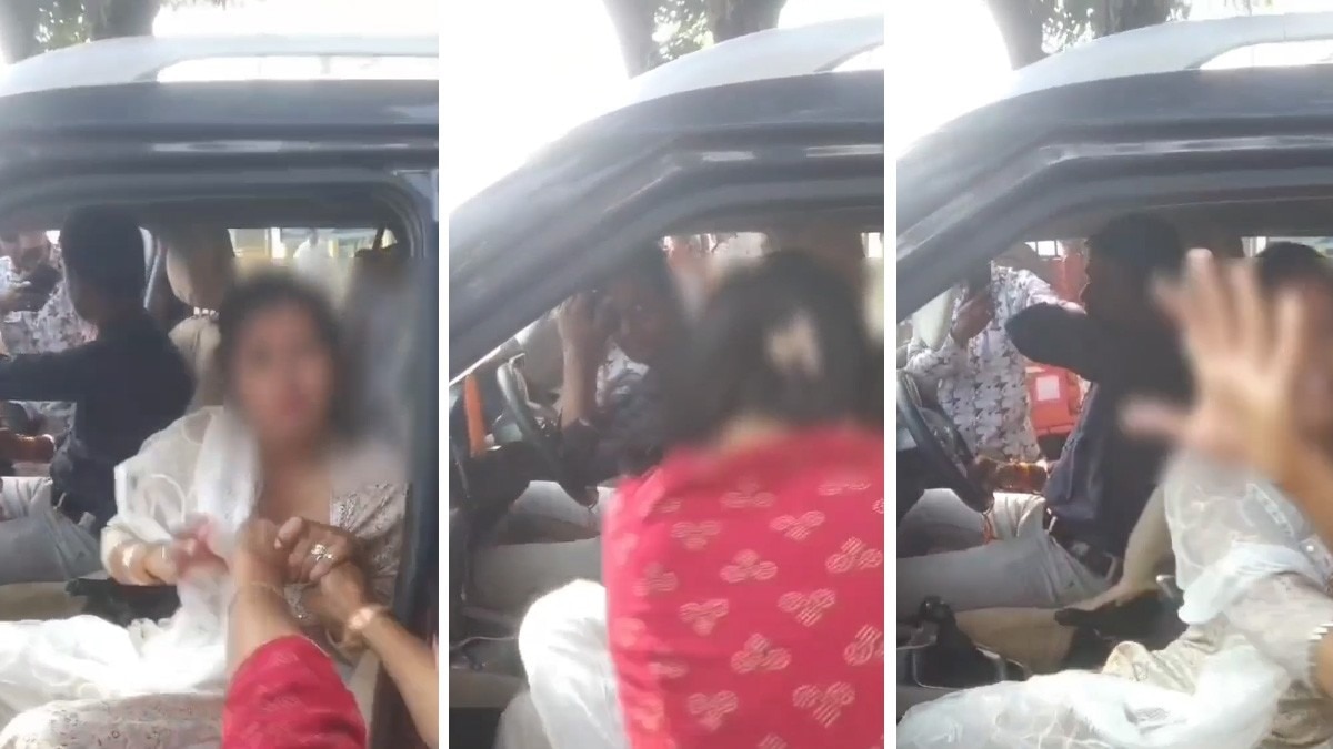 महिला ने पति की गर्लफ्रेंड को पीटा 