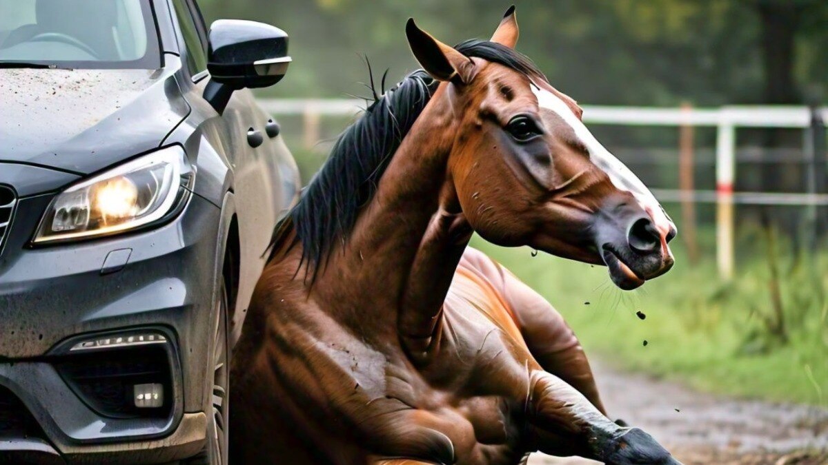 बागपत में कार ने घोड़े को मारी टक्कर 