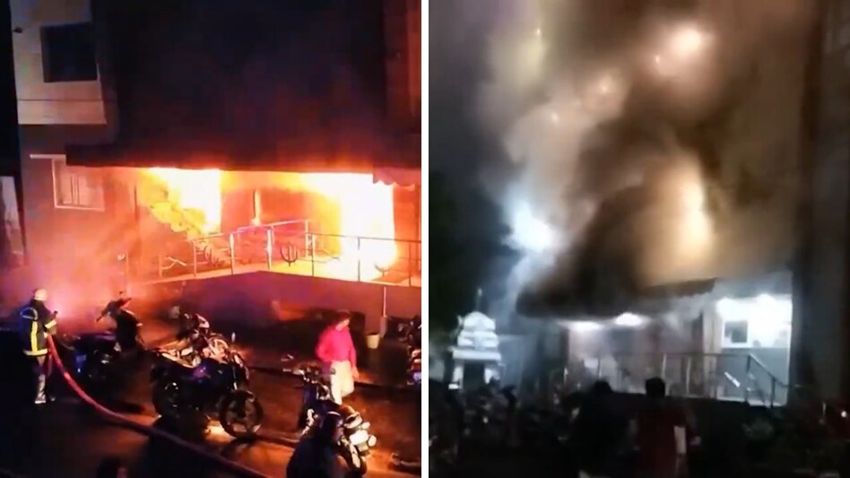Fire brigade personnel extinguishing the fire in Dindigul hospital. (Photo-Agency) Fire brigade personnel extinguishing the fire in Dindigul hospital. (Photo-Agency)