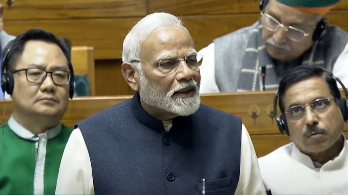 लोकसभा को संबोधित करते प्रधानमंत्री नरेंद्र मोदी
