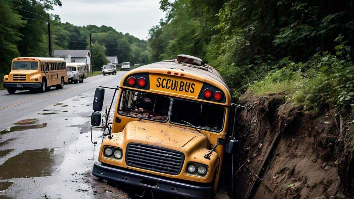स्कूल बस हुई हादसे का शिकार (तस्वीर: Meta AI)
