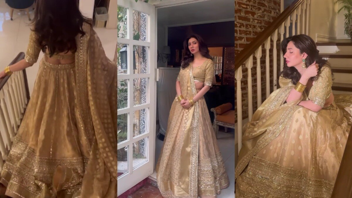 गोल्डन लहंगे बेहद खूबसूरत लगीं महिरा खान 