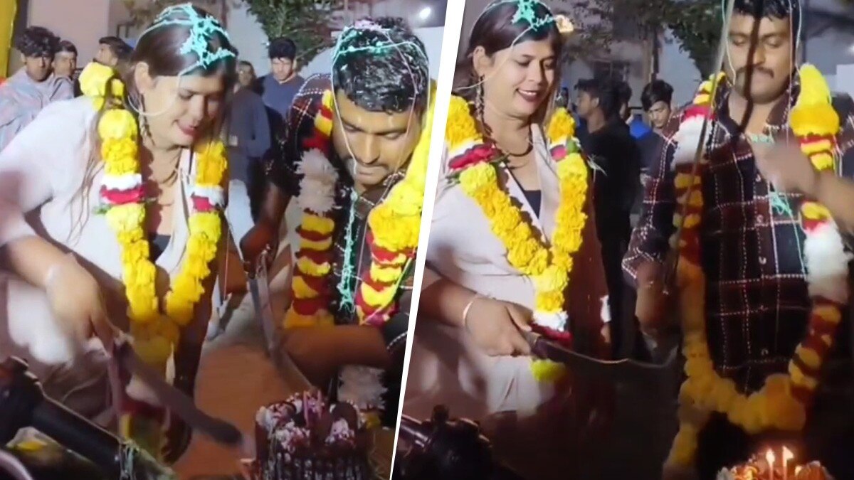 महिला ने तलवार से केक काटकर मनाया जन्मदिन
