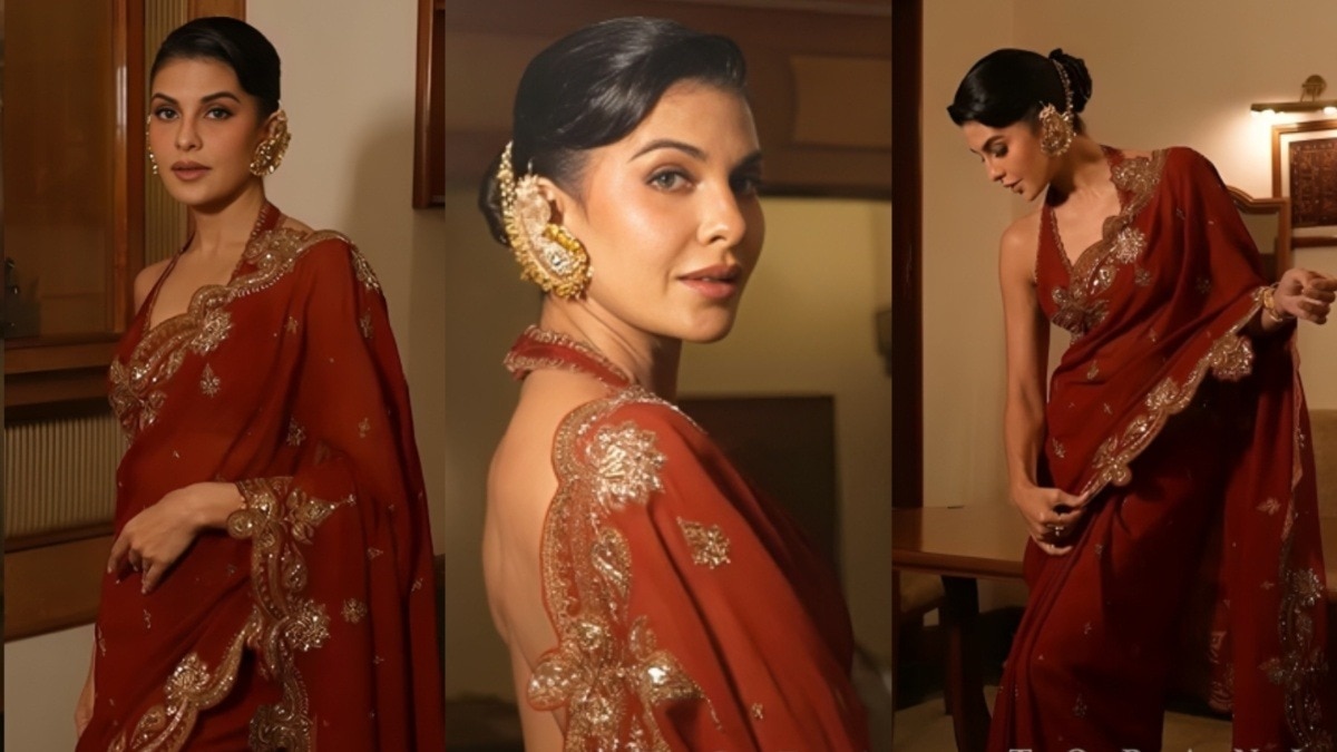 लाल साड़ी में जैकलीन का देसी अवतार 