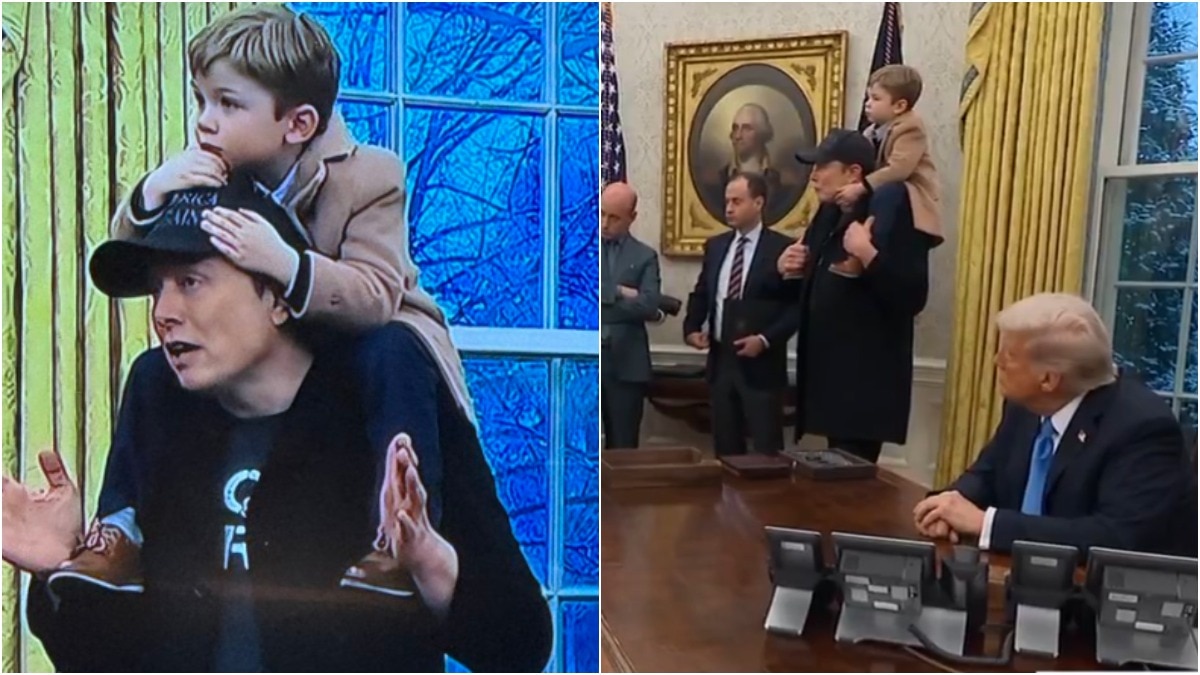 अपने पिता के कंधे पर बैठा एलन मस्क का छोटा बेटा (सोशल मीडिया ग्रैब)