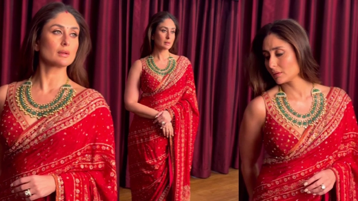 चचेरे भाई की शादी में करीना कपूर ने रितु कुमार की लाल साड़ी में महफिल लूट ली