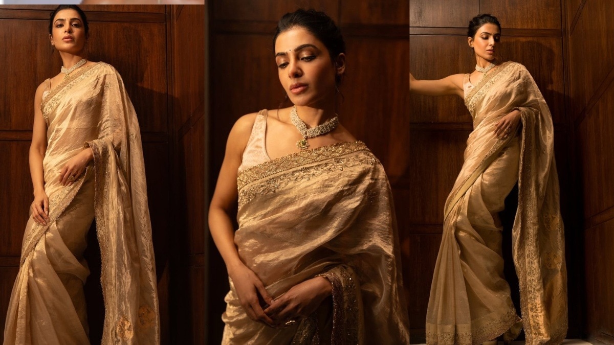 गोल्डन टिशू साड़ी में छाईं सामंथा रुथ प्रभु 