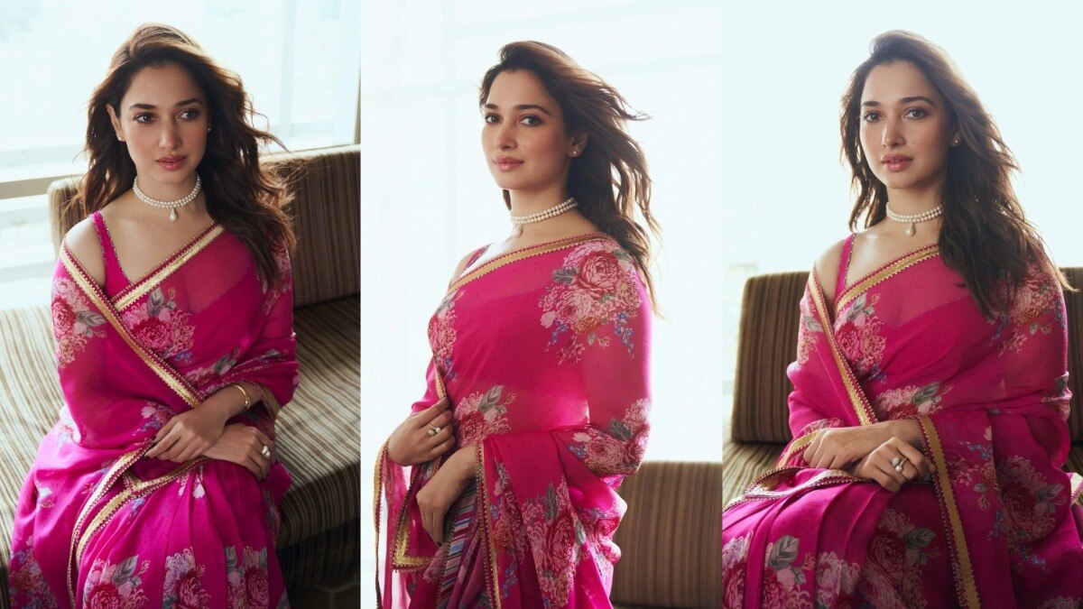 फ्लोरल साड़ी में खूबसूरत लगीं तमन्ना भाटिया