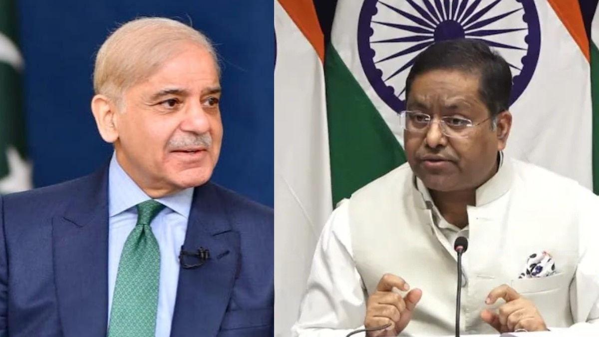 पाकिस्तान के प्रधानमंत्री शहबाज शरीफ और भारत के विदेश मंत्रालय के प्रवक्ता रणधीर जायसवाल (फाइल फोटो)
