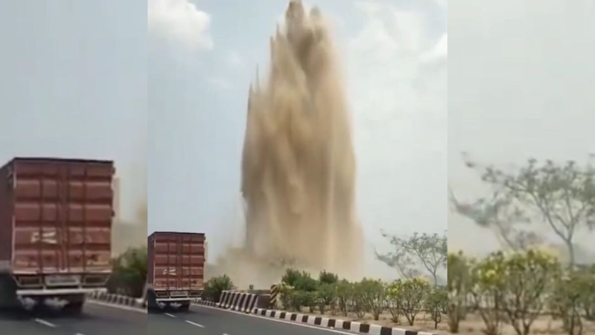 पाइपलाइन फटने से निकली पानी की धार. (Screengrab)