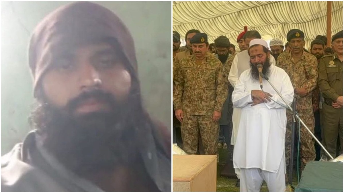 ऑपरेशन सिंदूर में मारे गए लश्कर के आतंकी अबू जुंदाल के नमाज-ए-जनाजा में मौजूद पाकिस्तान सेना के अधिकारी. (PTI Photo)