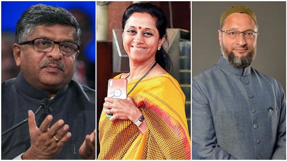 रवि शंकर प्रसाद, सुप्रिया सुले और असदुद्दीन ओवैसी. (फाइल फोटो)