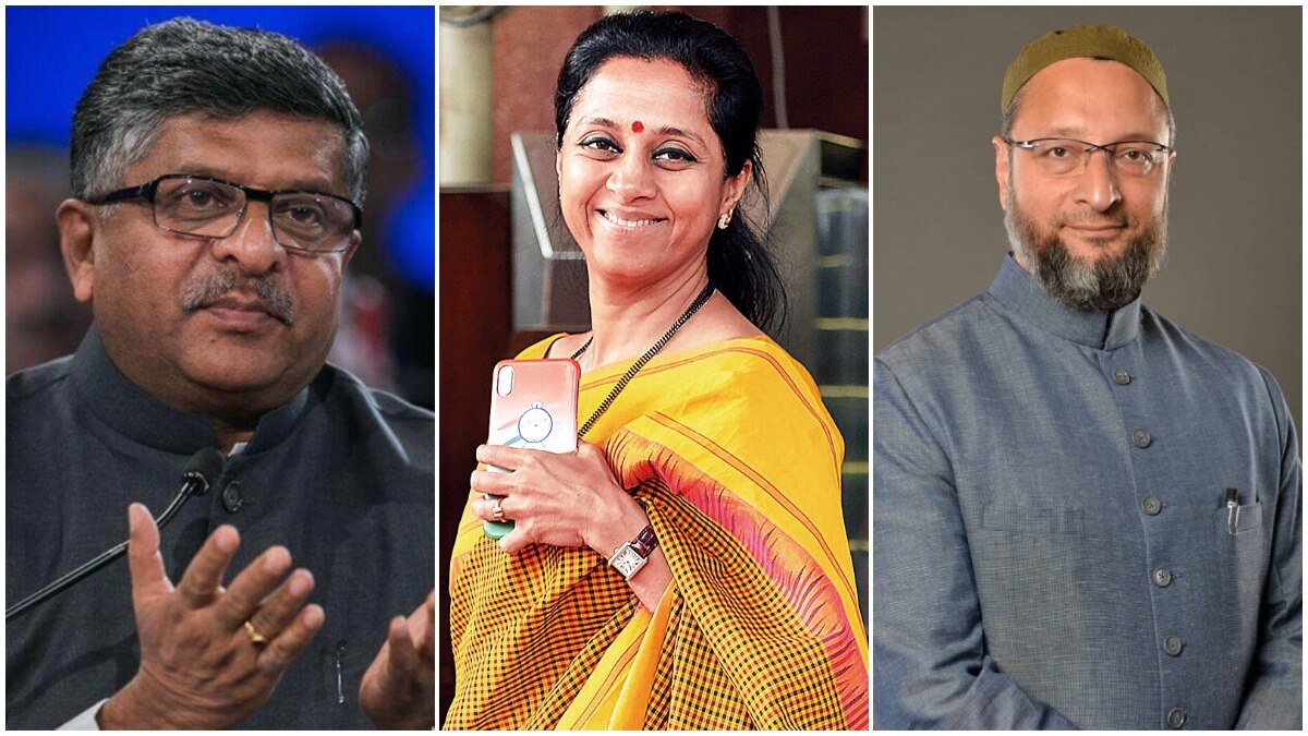 रविशंकर प्रसाद (L), सुप्रिया सुले (M) और असदुद्दीन औवेसी (R). (PTI Photo)