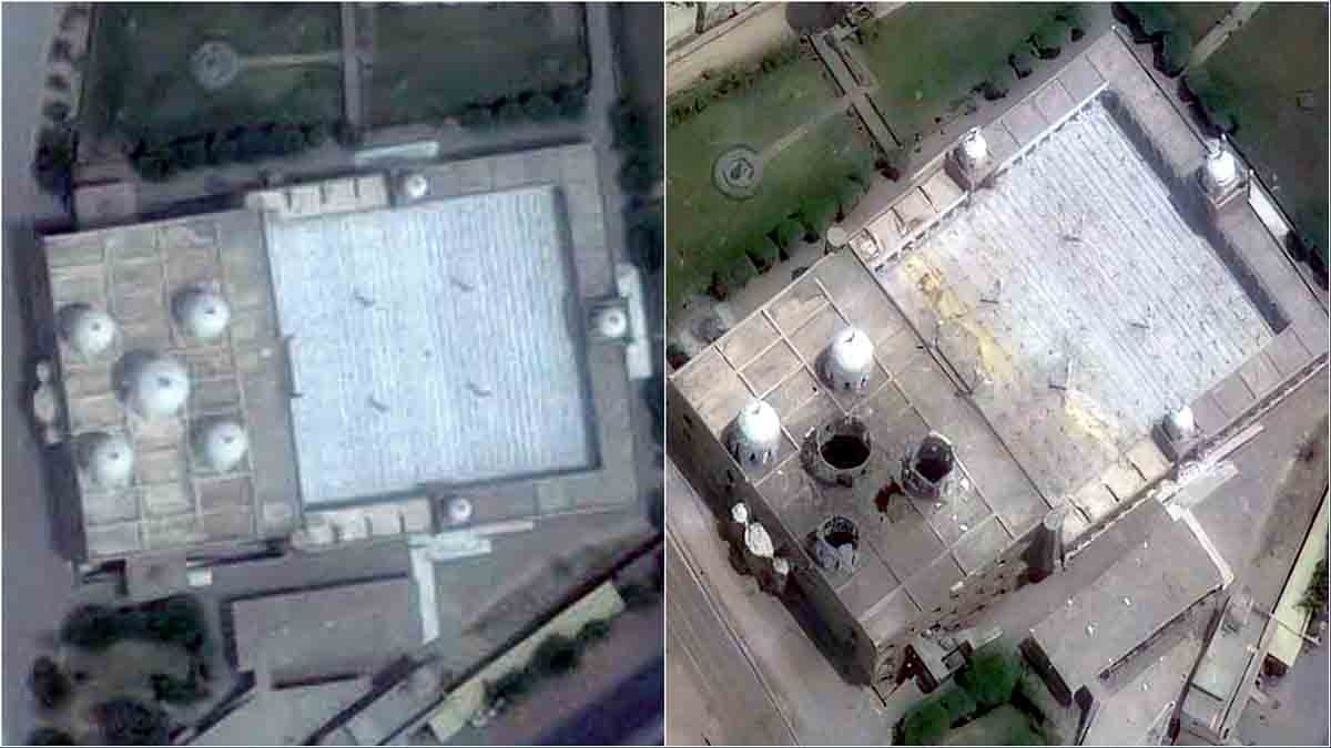 पाकिस्तान के बहावलपुर में मौजूद जामिया मस्जिद सुभान अल्लाह आतंकियों का ठिकाना था. हमले के पहले और बाद की तस्वीर. (फाइल फोटोः AFP)