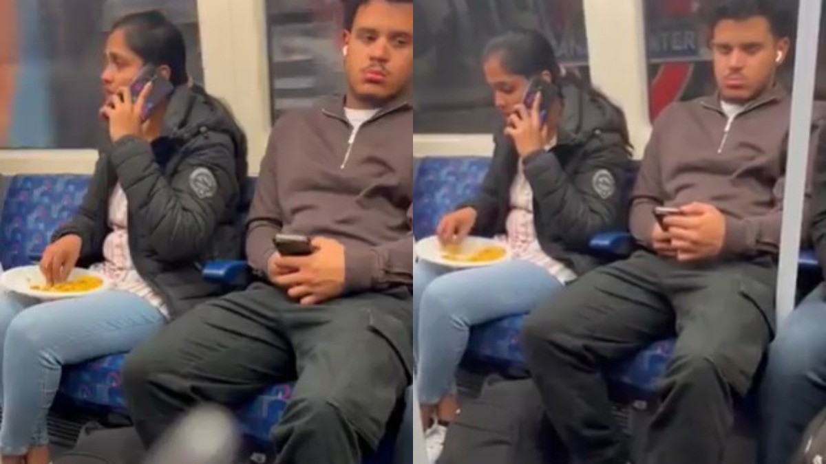 मेट्रो में हाथ से दाल-चावल खाती महिला का वीडियो वायरल (Image Credit-@RadioGenoa))