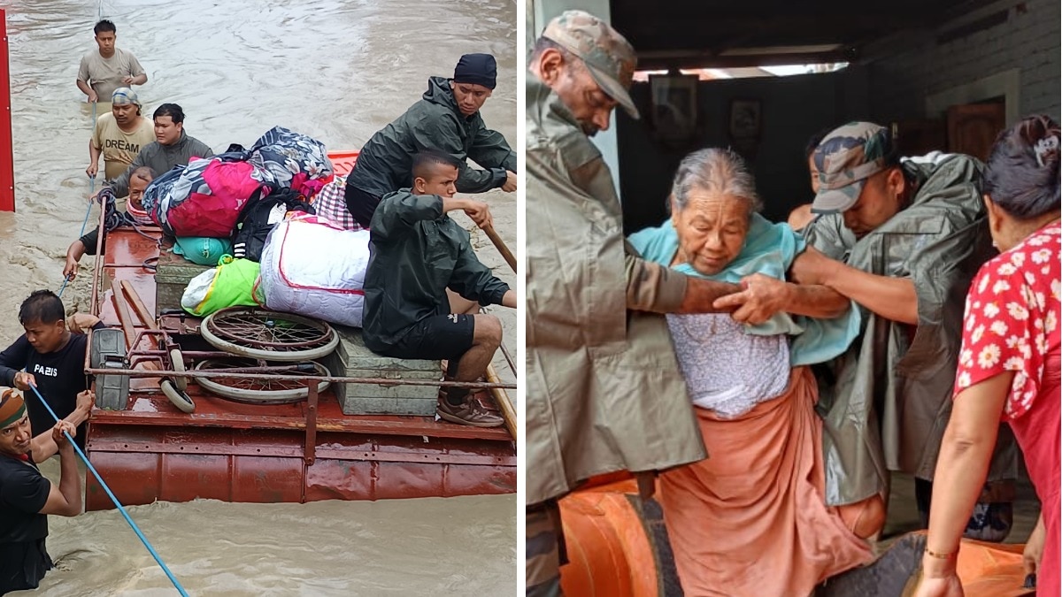 People trapped in floods are being rescued in Manipur