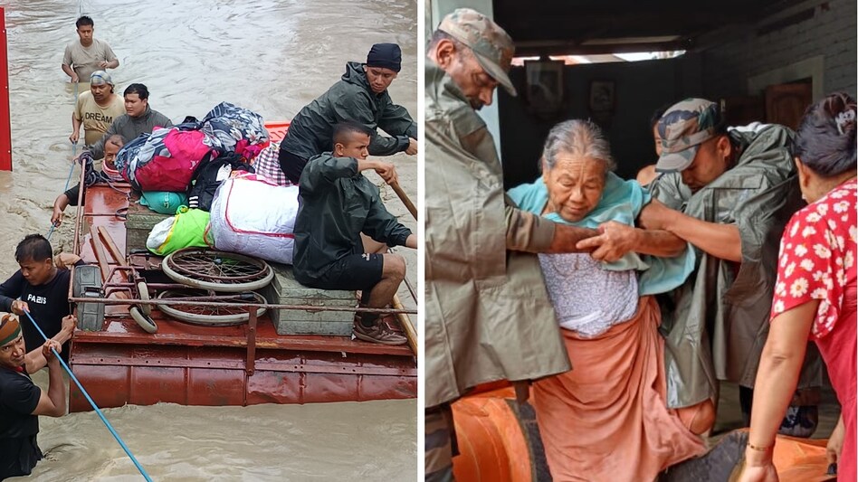 People trapped in floods are being rescued in Manipur People trapped in floods are being rescued in Manipur