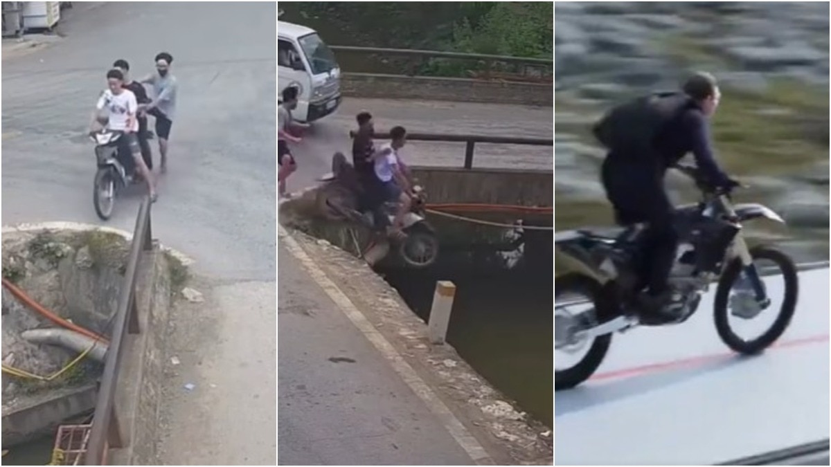 हादसे से पहले टॉम क्रूज स्टाइल में बाइक से कूदा शख्स, दोस्तों को छोड़ा पर मोबाइल बचा लिया