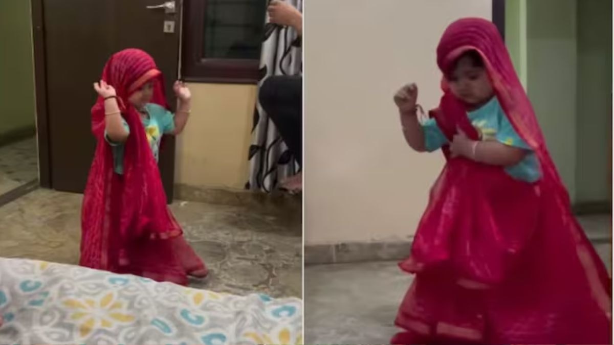 बच्ची ने घूंघट में किया शानदार डांस, राजस्थानी ढोल बीट्स पर थिरकते हुए जीता लोगों का दिल!