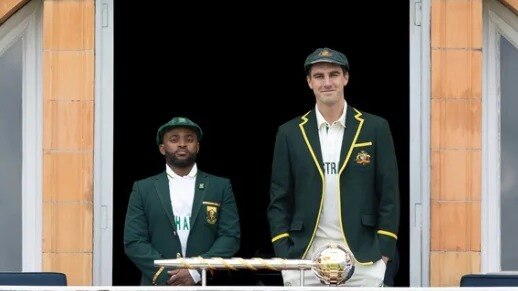 Temba Bavuma and Pat Cummins with the Test mace ahead of the WTC final  (Credit: ICC)