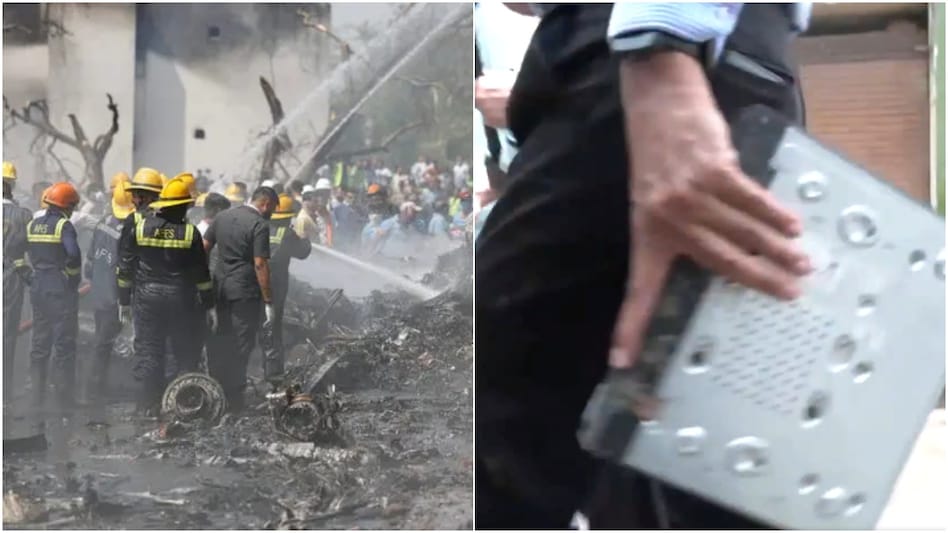 अहमदाबाद में दुर्घटनाग्रस्त हुए एअर इंडिया के विमान के मलबे से डिजिटल वीडियो रिकॉर्डर बरामद. (PTI Photo)