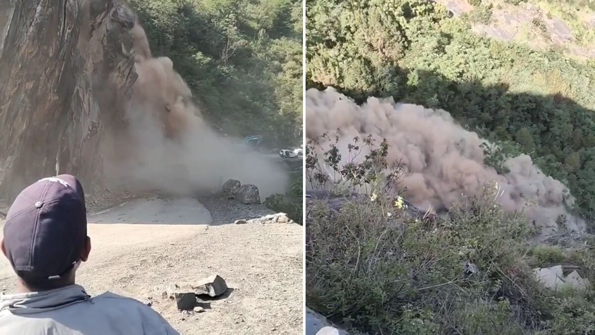 चंबा में दरका पहाड़. (Screengrab)