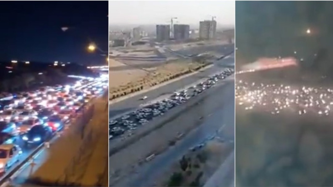 ईरान की राजधानी तेहरान से बाहर निकलने की होड़. (फोटो- X @boris_beissner, @ThomasVLinge)