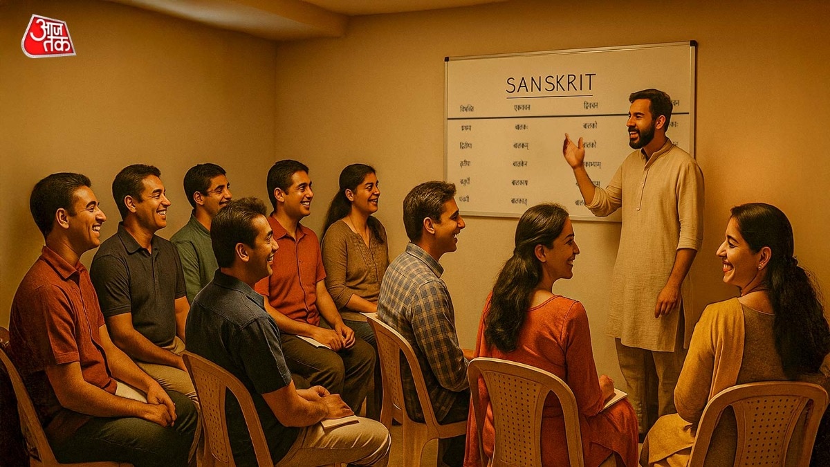 संस्कृत भारती भारत और दुनिया भर में कार्यशालाओं के जर‍िये लाखों लोगों को बोलचाल की संस्कृत सिखा रहा. (Image: Generative AI by Vani Gupta/India Today)