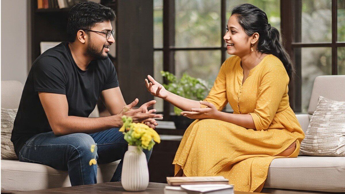 young couple talking to each other