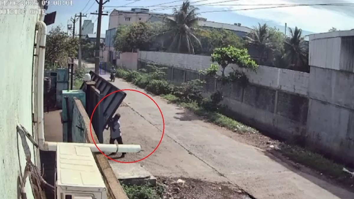 बुजुर्ग चौकीदार पर गिरा बड़ा सा गेट, दबकर हुई दर्दनाक मौत, सामने आया भयानक वीडियो