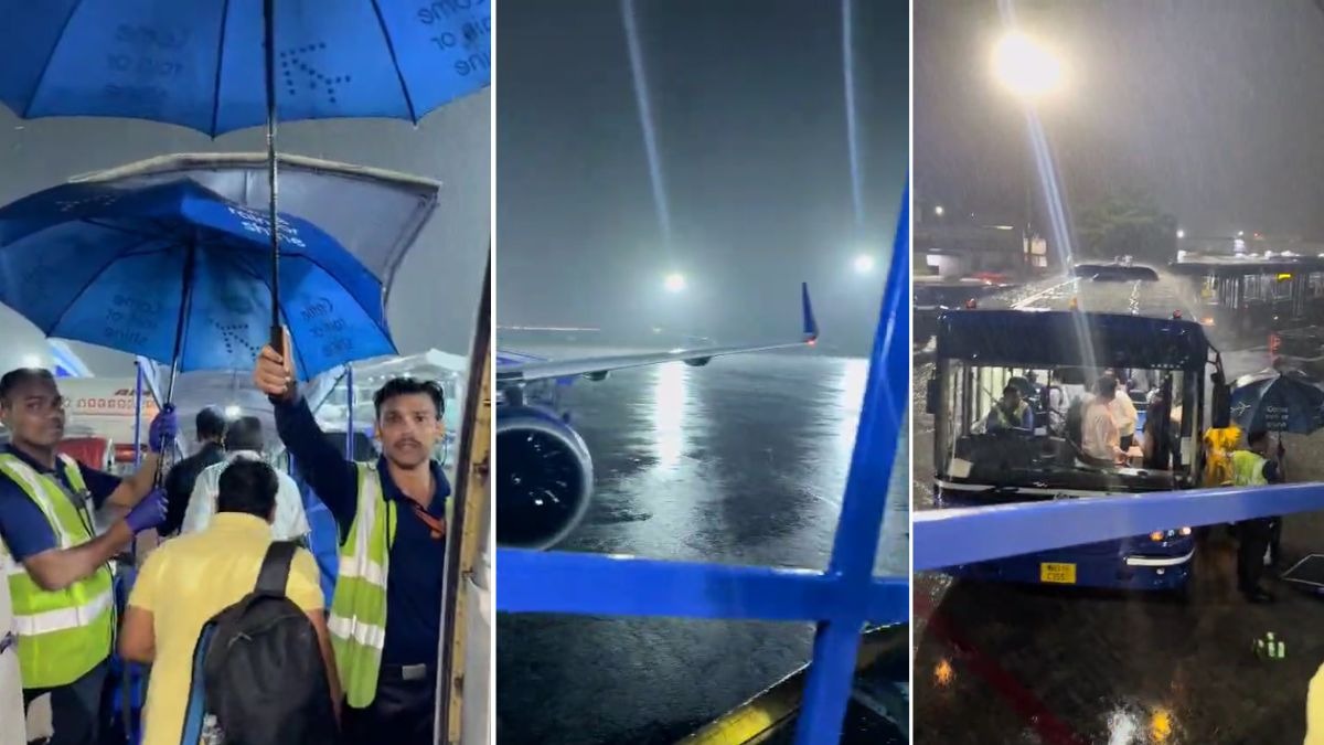 बारिश के बीच नागपुर एयरपोर्ट का नजारा. (Screengrab)