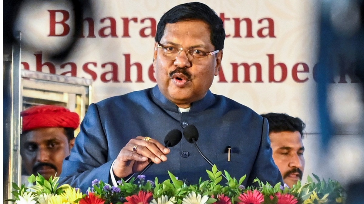 Chief Justice of India B.R. Gavai speaks during the inauguration of the Constitution Preamble Park and unveiling of a statue of B.R. Ambedkar at Dr. Babasaheb Ambedkar College of Law, in Nagpur