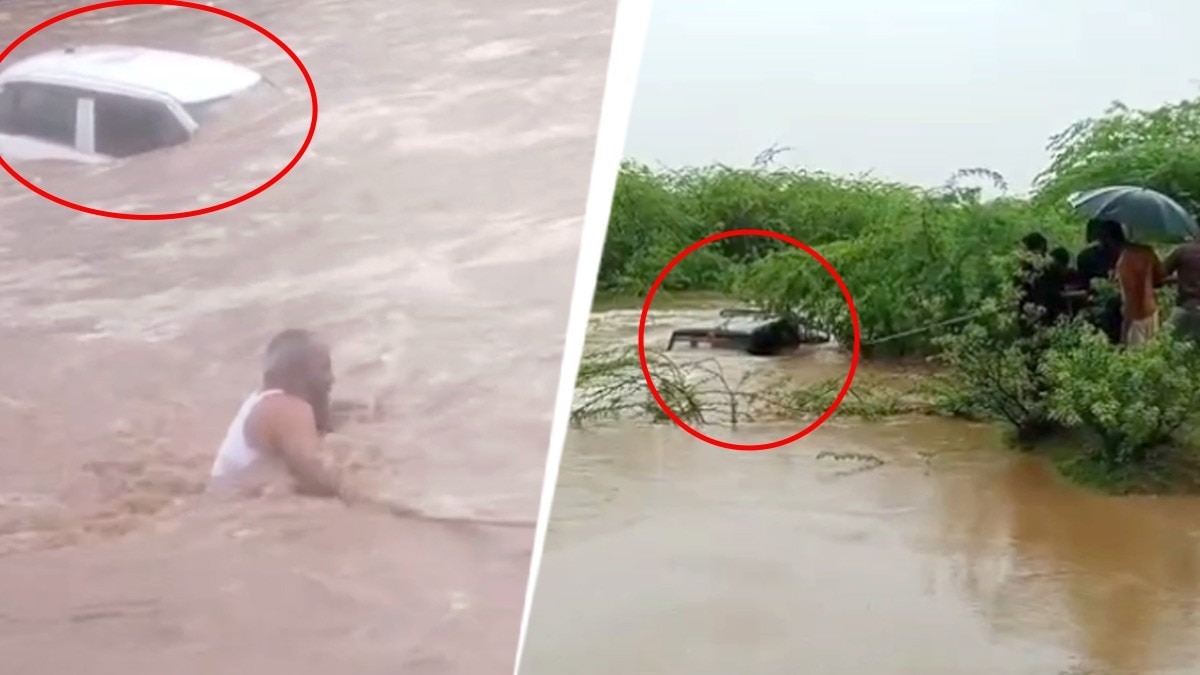 sirohi flooded nala bolero car rescue video viral