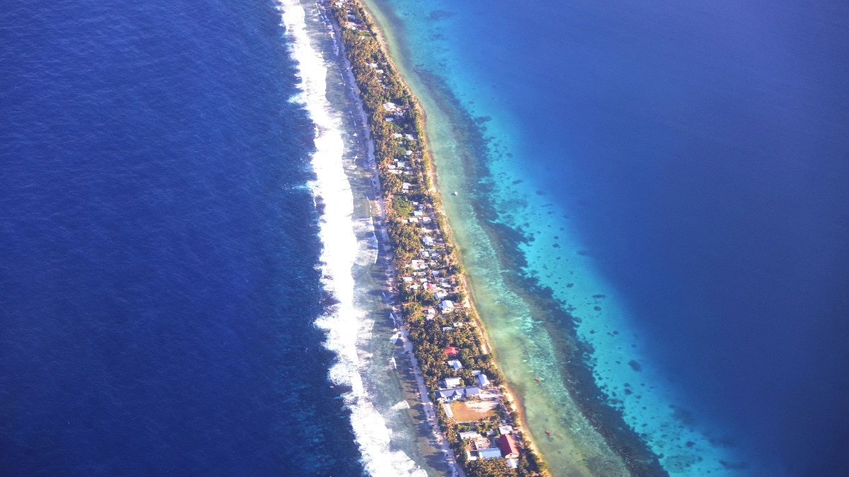 Aerial view of Funafuti, Tuvalu’s most populous island